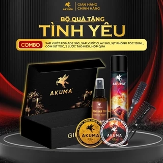 Bộ Quà Tặng Bạn Trai Cao Cấp AKUMA: Sáp Vuốt Tóc Clay 56g + Pomade 56g Hương Nước Hoa Nam, Xịt Tạo Phồng Tóc 120ml