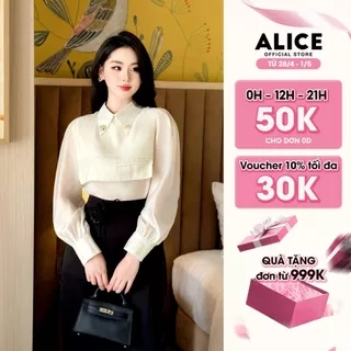 Set Áo Sơ Mi Dài Tay Tơ Óng Có Yếm Và Chân Váy Dáng Dài Alice Chất Mango Eo Thắt Hoa Thanh Lịch Công Sở S708