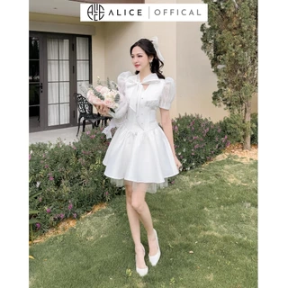 Váy Trắng Tiểu Thư Sang Chảnh ALICE Váy Chất Tafta Phối Tơ Xước Thiết Kế Cổ Đính Đá Tạo Điểm Nhấn Điệu Đà V964