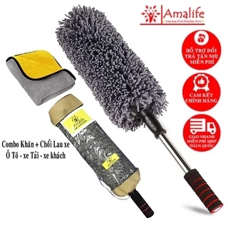 Bộ Combo Khăn và Chổi Lau Xe Ô Tô Loại To 60*30CM Sợi Siêu Thấm Microfiber Dùng Cho Xe Ô Tô Xe Tải Xe Khách Amalife