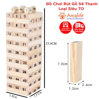 Bộ Đồ Chơi Rút Gỗ Siêu TO Thanh Gỗ 72*24*12mm Cao Cấp 54 Thanh Tặng Kèm 4 Con Súc Sắc Cho Bé Chính Hãng Amalife