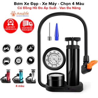 Bơm Xe Máy Bơm Xe Đạp Nhỏ Gọn Đầu Van Đa Năng Có Đồng Hồ Báo Áp Kế Suất Bằng Hợp Kim Cao Cấp Chính Hãng Amalife