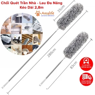 Chổi Phất Trần Lau Chùi Quét Trần Nhà Bụi Bẩn Mạng Nhện Trên Cao Có Cán Inox Điều Chỉnh Độ Dài Tới 2,8m Hãng Amalife