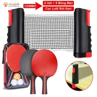 Combo 2 Vợt Bóng Bàn Tặng Kèm 3 Quả Bóng Bàn + Kẹp Trụ Lưới Bóng Bàn Rút Gọn Nhựa ABS 1,7m Chính Hãng Amalife
