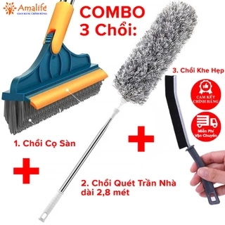 Combo Dọn Nhà 3 Món: Chổi Quét Trần Nhà + Chổi Chà Cọ Nhà Vệ Sinh + Bàn Chải Khe Hẹp Chính Hãng Amalife