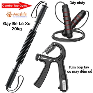 COMBO Gậy Bẻ Lò Xo 20kg + Kìm Bóp Tay Đếm Số + Dây Nhảy Lõi Thép, Thanh Lò Xo 20kg Kháng Lực Chính Hãng Amalife