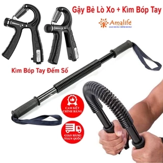 Combo Gậy Bẻ Lò Xo và Kìm Bóp Tay Đếm Số ECO, Thanh Lò Xo Kháng Lực Tập Thể Thao 20kg 30kg 40kg 50kg 60kg Hãng Amalife