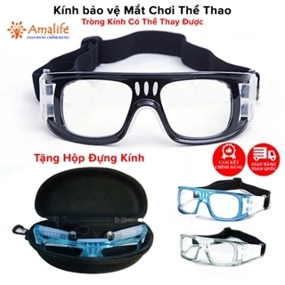 Combo Kính Bảo Vệ Mắt Chơi Thể Thao Tặng Hộp Đựng Kính Chơi Bóng Rổ Bóng Đá Chống Mồ Hôi Có Thể Thay Tròng Cận Amife