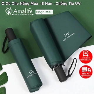 Dù Che Mưa Nắng,Ô Chống Tia UV, Ô Dù 8 Nan Cầm Tay Gấp Gọn Tiện Lợi Chính Hãng Amalife