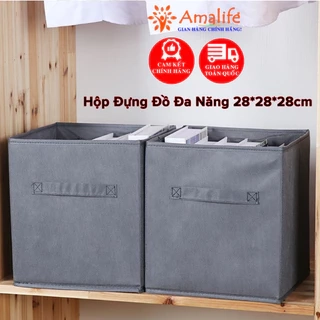 Hộp Vải Đựng Đồ Lót Tất Quần Áo Chăn Màn Đa Năng Hình Vuông TD4 Gấp Gọn Hộp Đựng Đồ 28x28x28cm Không Nắp Hãng Amalife