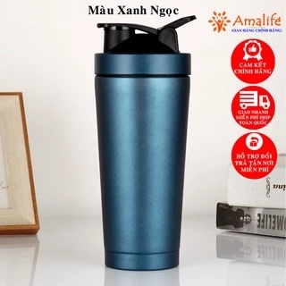 Bình Lắc Đựng Nước Shaker Inox 800ml Giữ Nhiệt, Tập Gym Thể Thao Chính Hãng Amalife Kèm Bóng Lò Xo Lắc