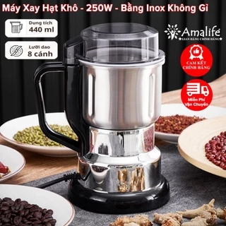 Máy Xay Hạt Khô, Xay Bột, Gia Vị, Cà Phê Đa Năng Công Suất 250-300W 6 - 8 Lưỡi Dao Cực Bén Cối Inox Chính Hãng Amalife