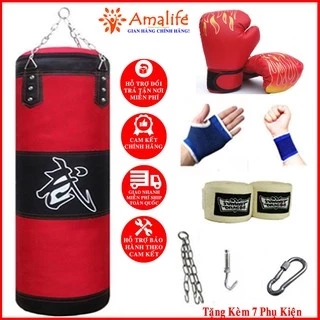 Vỏ Bao Đấm Bốc Treo Tường 3 Lớp Cao Cấp Chính Hãng Amalife - Bao Cát Mua 1 tặng 7 Phụ Kiện Đầy Đủ Đi Kèm