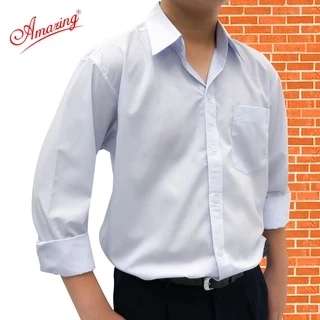 Áo sơ mi nam trắng tay dài, đồng phục học sinh các cấp, size từ 20-95kg, form suông, vạt bầu,Amazing