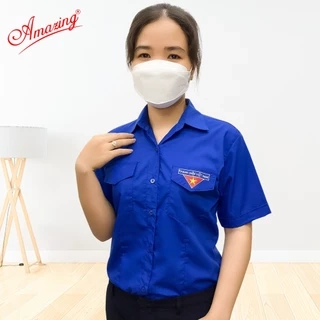 Áo sơ mi nữ thanh niên Việt Nam thêu logo cờ đỏ sao vàng, tay dài và tay ngắn, size 80kg, vải kate
