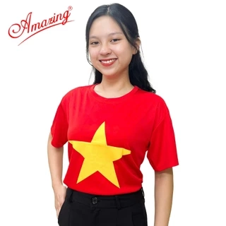 Áo thun cờ đỏ sao vàng, trang phục biểu diễn, dành cho bé gái và bé trai, size đến 100kg, Amazing
