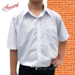 Áo trắng học sinh nam Amazing, vải KT Silk tay ngắn, đồng phục đi học cho bé trai từ 20-110 kg