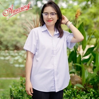 Áo trắng nữ sinh tay ngắn rộng eo, phong cách Hàn, dáng suông trẻ trung năng động