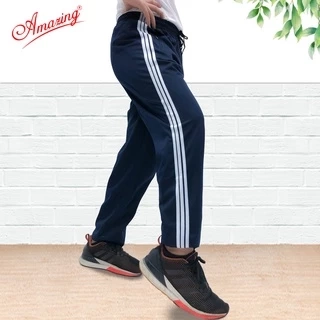 Quần thun thể dục 3 sọc màu xanh Amazing, đồng phục đi học lưng chun, đồ thể thao nam nữ các cấp