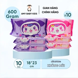 1 Gói Khăn Giấy Ướt 600Gr Amy Kids Không Mùi An Toàn Cho Bé Gói Hồng & Tím