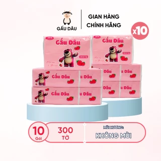 Combo 10 Gói Khăn Giấy Khô 300Tờ/Gói 4 Lớp Gấu Dâu