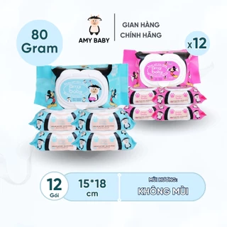 Combo 12 Gói Khăn Ướt 80gr Amy Baby Dùng Cho Da Nhạy Cảm