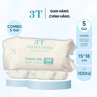 Thùng 5 Gói Khăn Khô Lau Mặt Đa Năng 100Tờ/Gói 3T Pharma Dùng 1 Lần