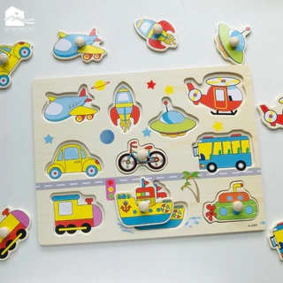 Bảng ghép hình núm gỗ nhiều chủ đề giúp bé phát triển tư duy và làm quen với thế giới xung quanh