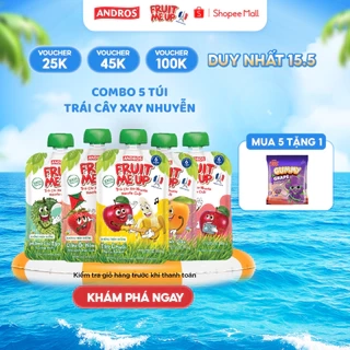 Combo 5 Túi Trái Cây Xay Nhuyễn Nguyên Chất - 100% trái cây thật - ANDROS FRUIT ME UP - 90gx5