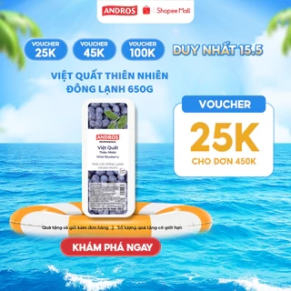 Việt Quất Thiên Nhiên Đông Lạnh - Không chất bảo quản - Trái cây đông lạnh ANDROS IQF - 650g - [Chỉ giao HCM]