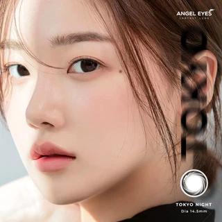 Lens đen giãn tròng có độ 0-8 Tokyo Night nhãn hiệu Angel Eyes, kính áp tròng đen tự nhiên đi học đi làm