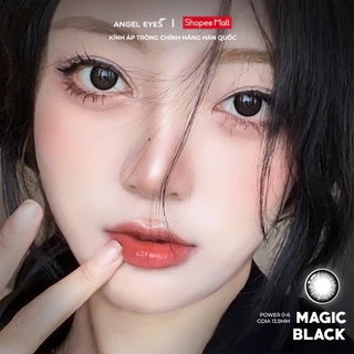 Lens giãn tròng màu đen tự nhiên có độ 0-6 Magic Black nhãn hiệu Angel Eyes, kính giãn tròng màu đen hiệu ứng giãn 14.5