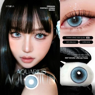 Lens xanh có độ cận 0-8 Aquarius N'Rosa cho mắt thở cao cấp Angel Eyes phân phối, kính giãn tròng xanh có viền 14.5mm