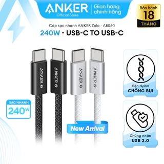 Cáp sạc nhanh Anker Zolo USB-C to USB-C công suất 240W 1M, Chất liệu nylon - A8060