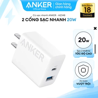 Củ sạc nhanh Anker PD công suất 20W 2 cổng 1 USB-A & 1USB-C - A2348