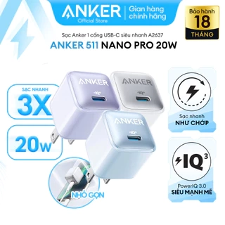 Sạc ANKER 511 Nano Pro 20W A2637 1 cổng USB-C PiQ 3.0 tương thích PD - A2637