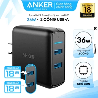 Sạc ANKER PowerPort Speed 18W, 2 cổng USB Quick Charge 3.0 - A2025