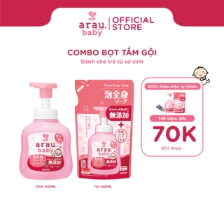 Combo sữa tắm gội cho bé từ sơ sinh Arau Baby 100% thảo mộc tự nhiên chai 450ml + túi 400ml