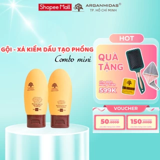 Dầu gội kiềm dầu tạo phồng chân tóc và dầu xả siêu dưỡng ẩm phục hồi tóc hư tổn Arganmidas - 50ml