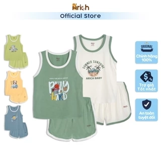 Bộ ba lỗ thể thao Arich vải sợi tre in hình cho bé trai, bé gái size từ 9m-6tuổi