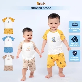 Bộ cộc tay cài chéo Arich vải sợi tre họa tiết đáng yêu cho Bé size từ 9 tháng- 6 tuổi