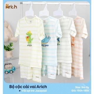 Bộ cộc tay cài vai Arich vải sợi tre in Cún Xanh cho bé từ 9 tháng đến 6 tuổi