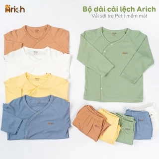 Bộ dài tay cài lệch Arich vải sợi tre cho bé trai, bé gái size 0 đến 18 tháng