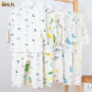 Bộ dài tay cài vai trẻ em in Hoạ tiết, vải sợi tre Arich (size 9-12m đến 5-6y)