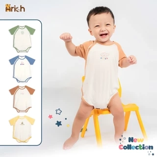Newborn - 18 tháng , Body chip cộc tay cài lệch Arich phối hình in cho bé trai, bé gái