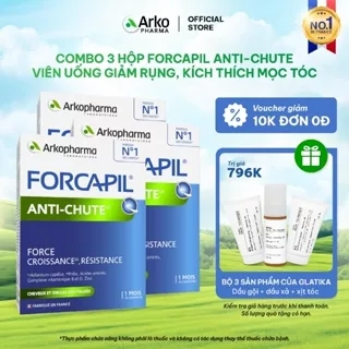 Combo 3 hộp Viên uống giúp giảm rụng, kích thích mọc tóc Arkopharma Forcapil Anti-chute 30 viên/hộp