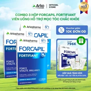 Combo 3 hộp viên uống ngừa rụng tóc, dưỡng tóc khỏe bóng mượt Arkopharma Forcapil Fortifiant