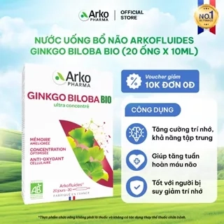 Nước uống bổ não, cải thiện trí nhớ Arkopharma Arkofluides Ginkgo Biloba BIO 20 ống x 10ml