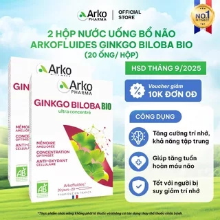 Combo 2 Nước Uống Bổ Não, Cải Thiện Trí Nhớ Arkopharma Arkofluides Ginkgo Biloba BIO (20 Ống x 10ml)