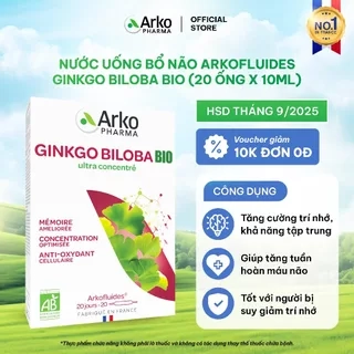 HSD 9.2025 - Nước uống bổ não Arkopharma Arkofluides Ginkgo Biloba BIO 20 ống x 10ml